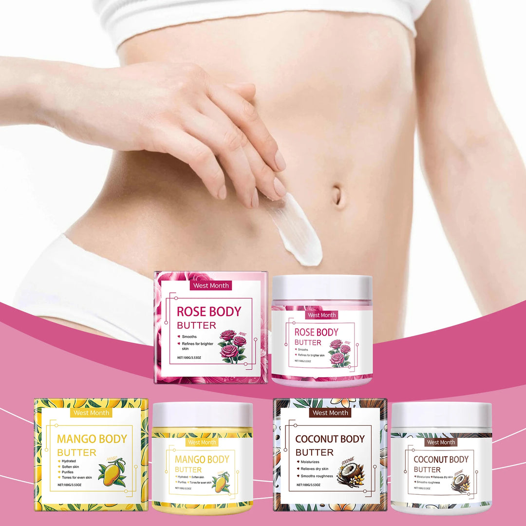 WEST MONTH Coconut,Rose,Mango Body Butter Deep Moisturizing Continuously Releases Moisture Winter Skincare 100g