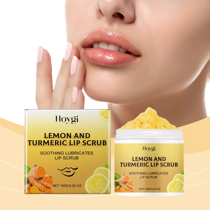 Hoygi 100g Turmeric Lemon Lip Scrub Moisturizing Lip Care Gentle Exfoliating Plumping Remove Dead Skin Nourish Chapped Lip Scrub