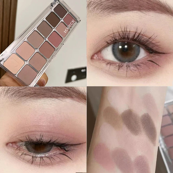 12-Color Low-Saturation Eyeshadow Palette, Matte Apricot Eyeshadow Palette, Everyday Earth Tones, Long-Lasting Eyeshadow