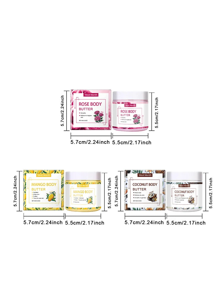WEST MONTH Coconut,Rose,Mango Body Butter Deep Moisturizing Continuously Releases Moisture Winter Skincare 100g