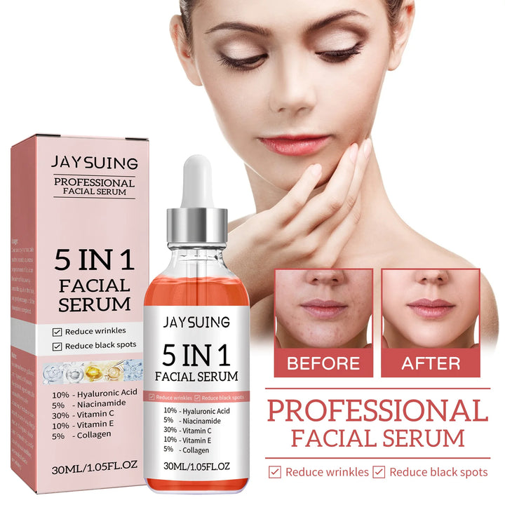 Professional Facial Serum 5 In 1 Reduce Black Spots Anti Aging Brighten Even Skin Tone Fine Lines Wrinkles Vitamin C Face Serum