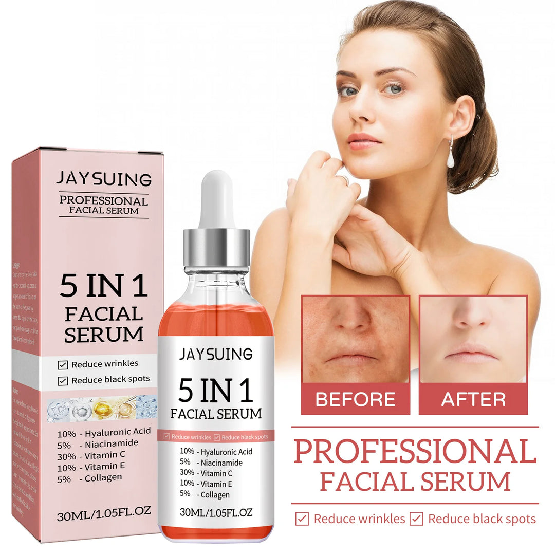 Professional Facial Serum 5 In 1 Reduce Black Spots Anti Aging Brighten Even Skin Tone Fine Lines Wrinkles Vitamin C Face Serum