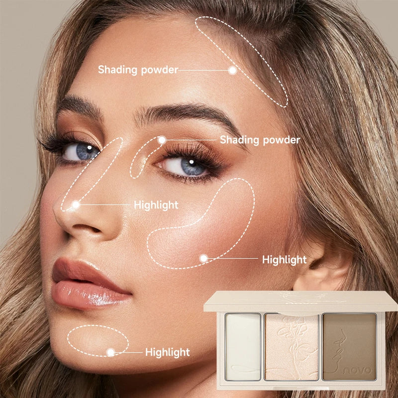 3-In-1 Contouring Powder - Easy To Blend, Highlight And Contour Palette, Ultra-Fine And Long-Lasting, Complexion-Enhancing Shade