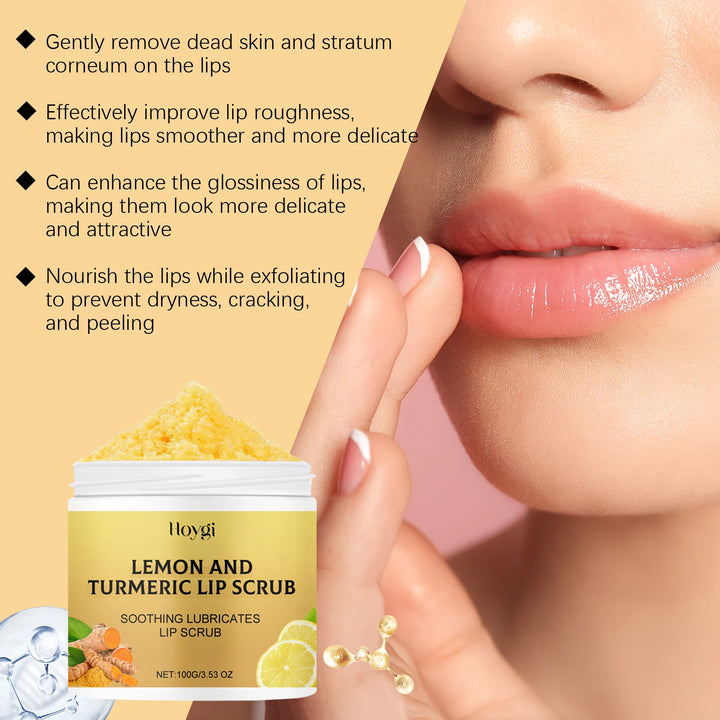 Hoygi 100g Turmeric Lemon Lip Scrub Moisturizing Lip Care Gentle Exfoliating Plumping Remove Dead Skin Nourish Chapped Lip Scrub
