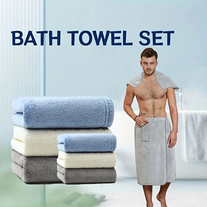 2 Pcs Men's Microfiber Bath Wrap Set | Towel & Spa Half Robe Combo for Home/Hotel/Beach/Swimming/Spa - Soft & Quick-Drying