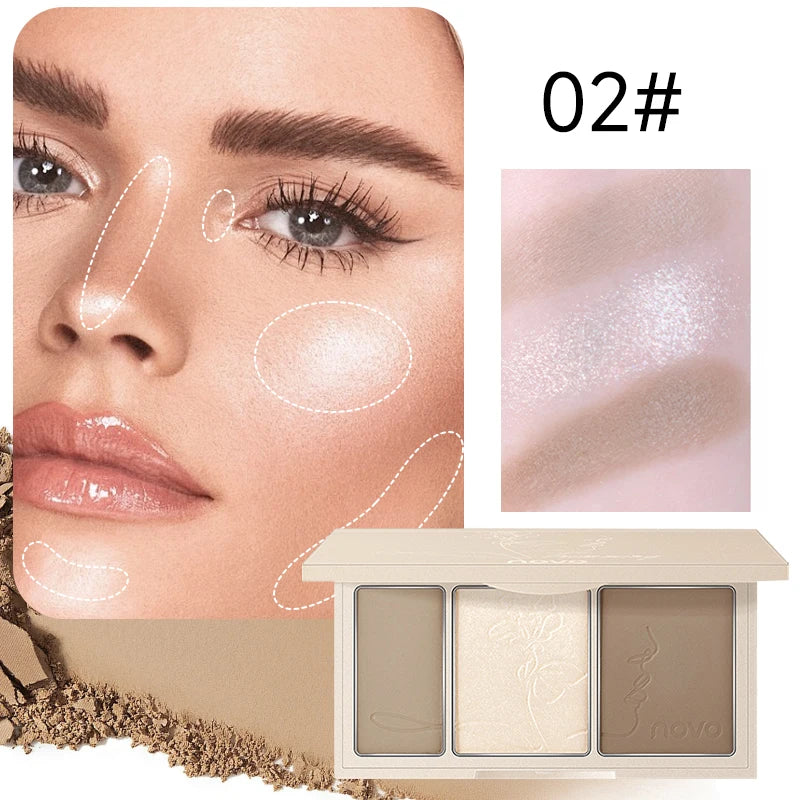 3-In-1 Contouring Powder - Easy To Blend, Highlight And Contour Palette, Ultra-Fine And Long-Lasting, Complexion-Enhancing Shade