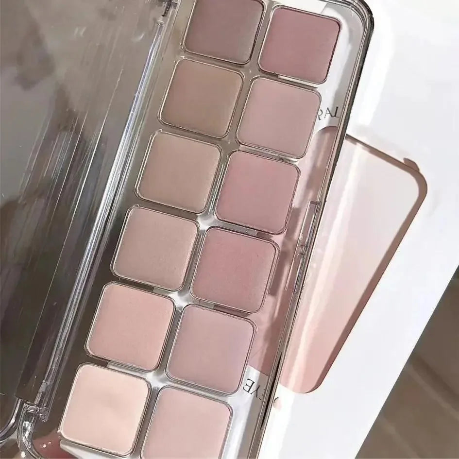 12-Color Low-Saturation Eyeshadow Palette, Matte Apricot Eyeshadow Palette, Everyday Earth Tones, Long-Lasting Eyeshadow