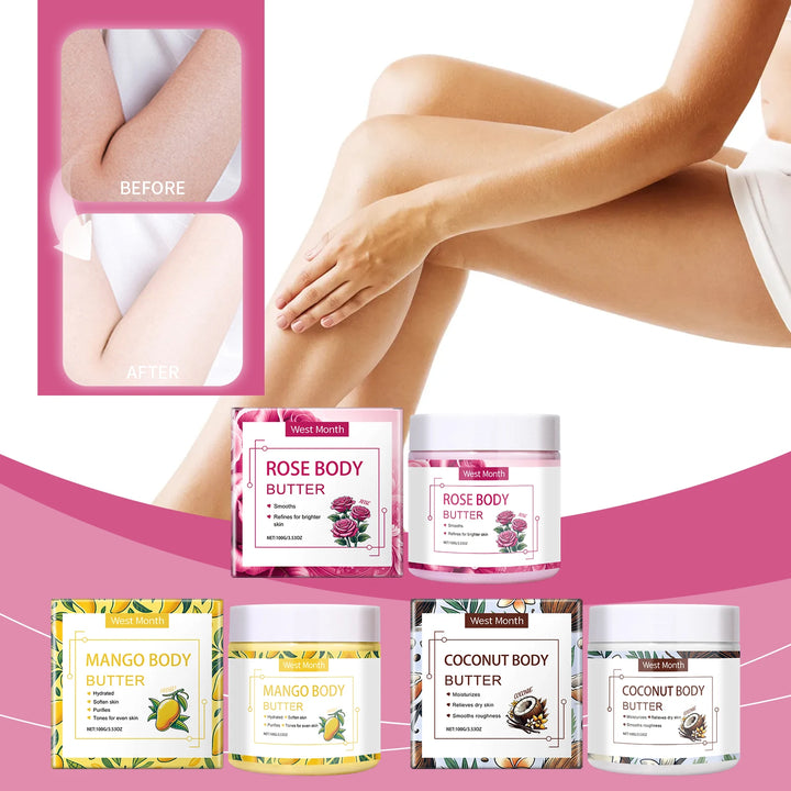 WEST MONTH Coconut,Rose,Mango Body Butter Deep Moisturizing Continuously Releases Moisture Winter Skincare 100g
