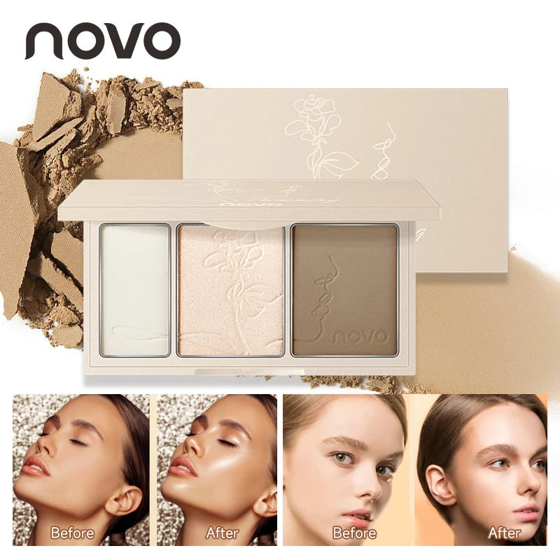 Contour Powder Package 3-In-1 Contouring Powder - Easy To Blend, Highlight And Contour Palett ...