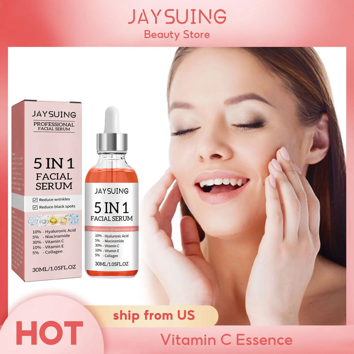 Professional Facial Serum 5 In 1 Reduce Black Spots Anti Aging Brighten Even Skin Tone Fine Lines Wrinkles Vitamin C Face Serum