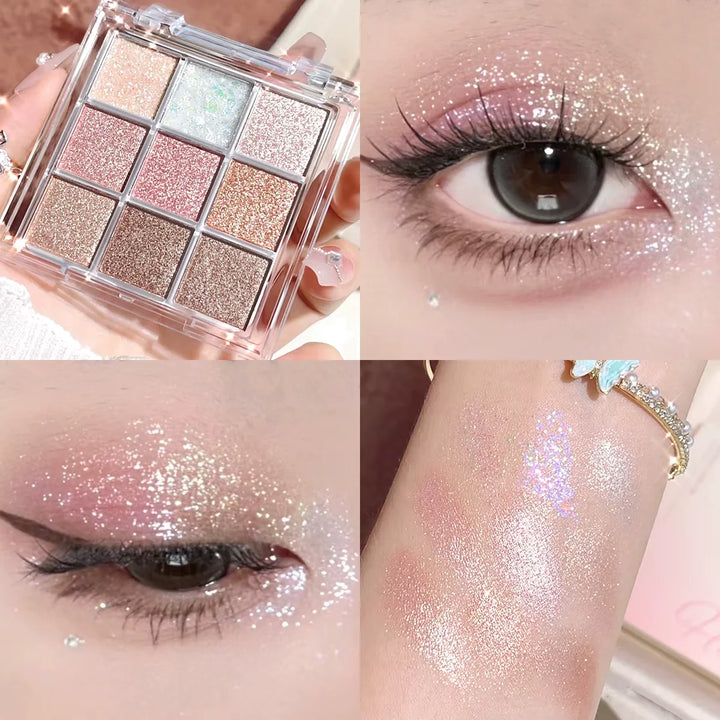 Nine-Color Eyeshadow Palette With Pearl, Fine Sparkle, Layerable Shimmer, Bright Glitter And Vibrant Colors New For Unisex