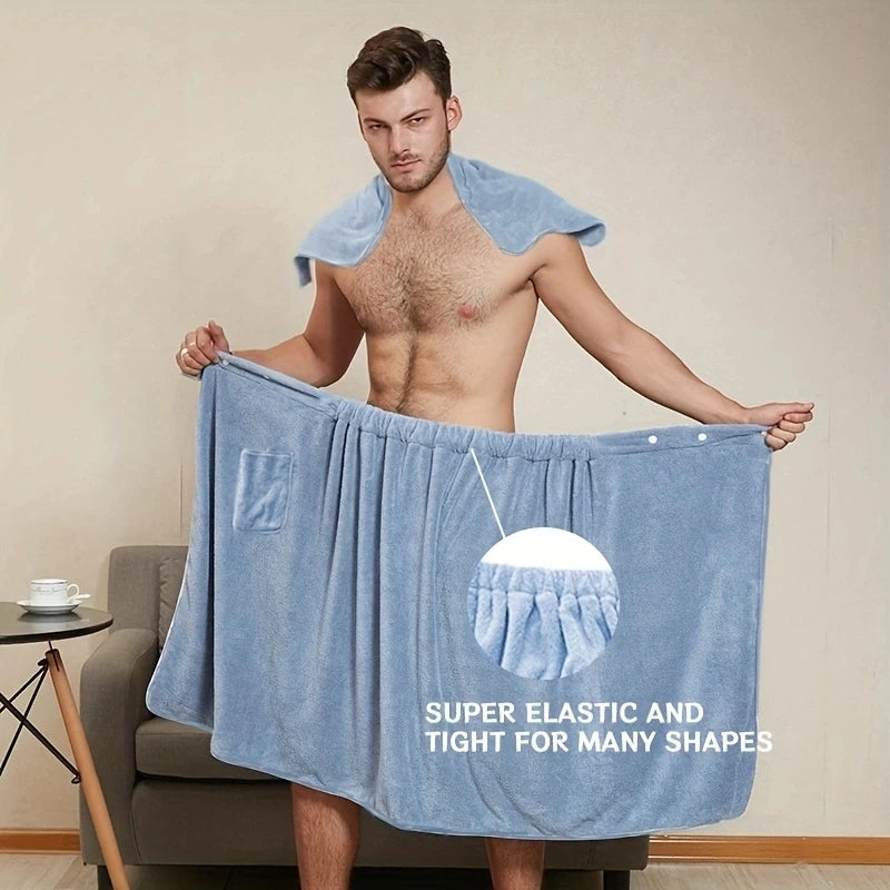 2 Pcs Men's Microfiber Bath Wrap Set | Towel & Spa Half Robe Combo for Home/Hotel/Beach/Swimming/Spa - Soft & Quick-Drying