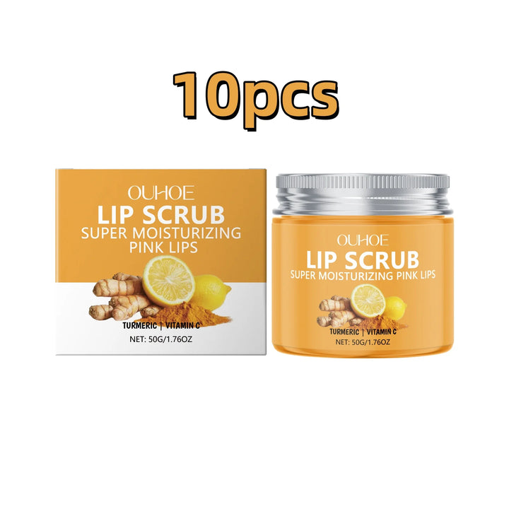Ouhoe 50g Turmeric Lip Scrub Moisturizing Clean Dead Skin Exfoliating Plumping Lip Improve Dry Anti Crack Nourishing Lip Scrub