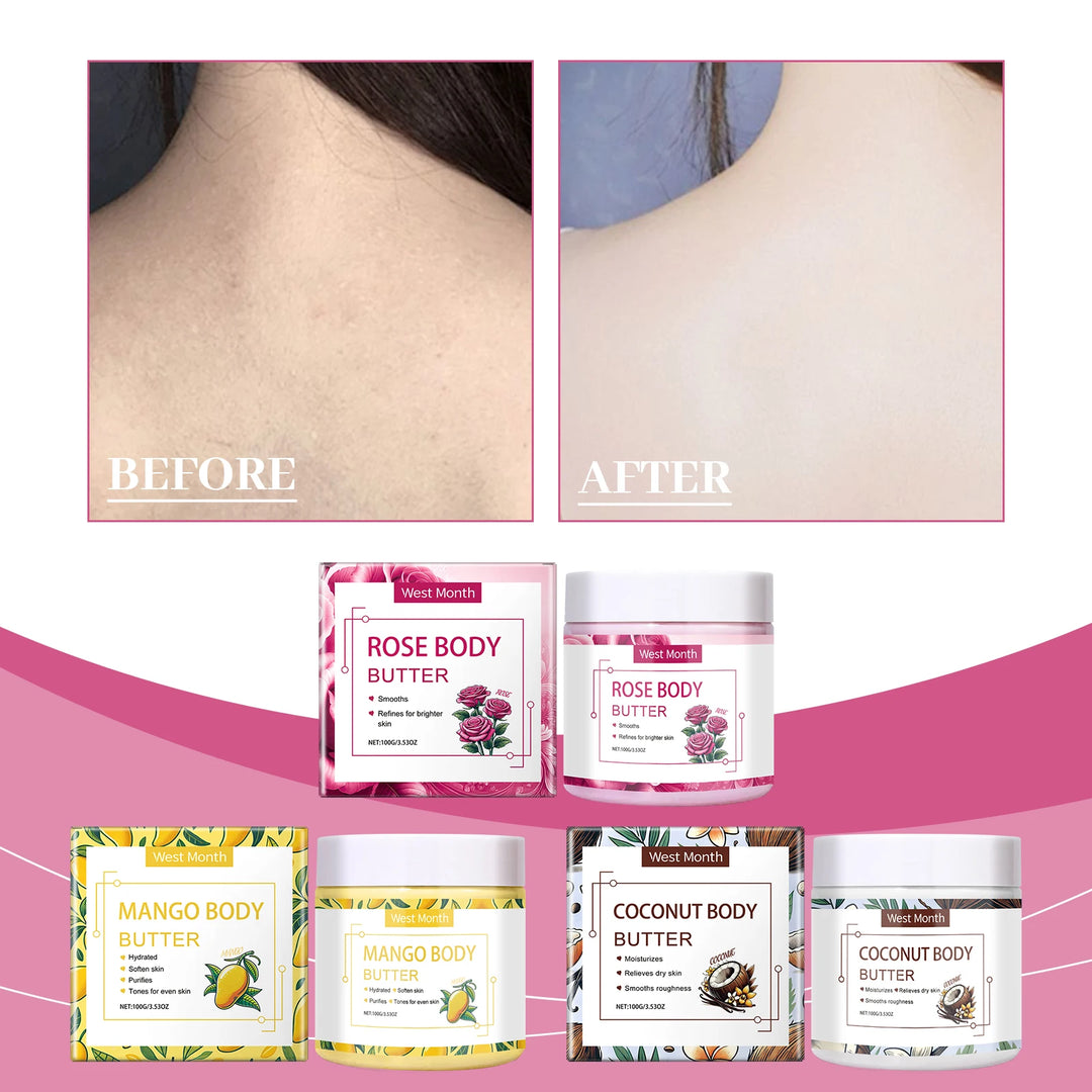 WEST MONTH Coconut,Rose,Mango Body Butter Deep Moisturizing Continuously Releases Moisture Winter Skincare 100g