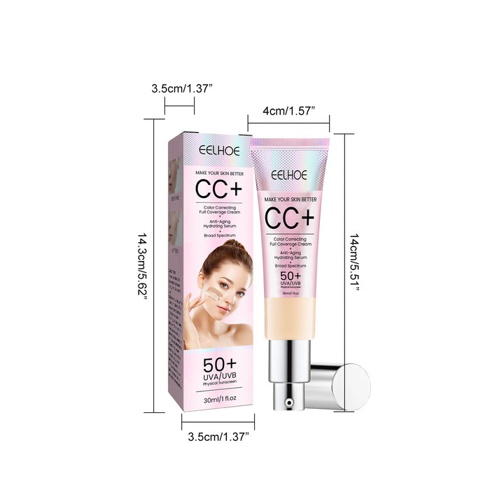 EELHOE Face Sunscreen CC Cream Natural Repair Dull Invisible Pores Waterproof Sweatproof Nourishing Glowing Skin Face CC Cream