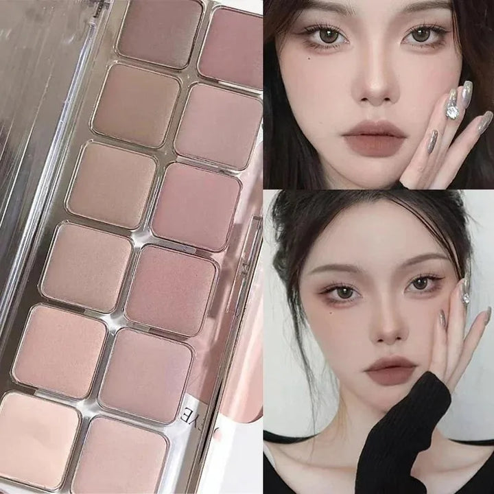 12-Color Low-Saturation Eyeshadow Palette, Matte Apricot Eyeshadow Palette, Everyday Earth Tones, Long-Lasting Eyeshadow