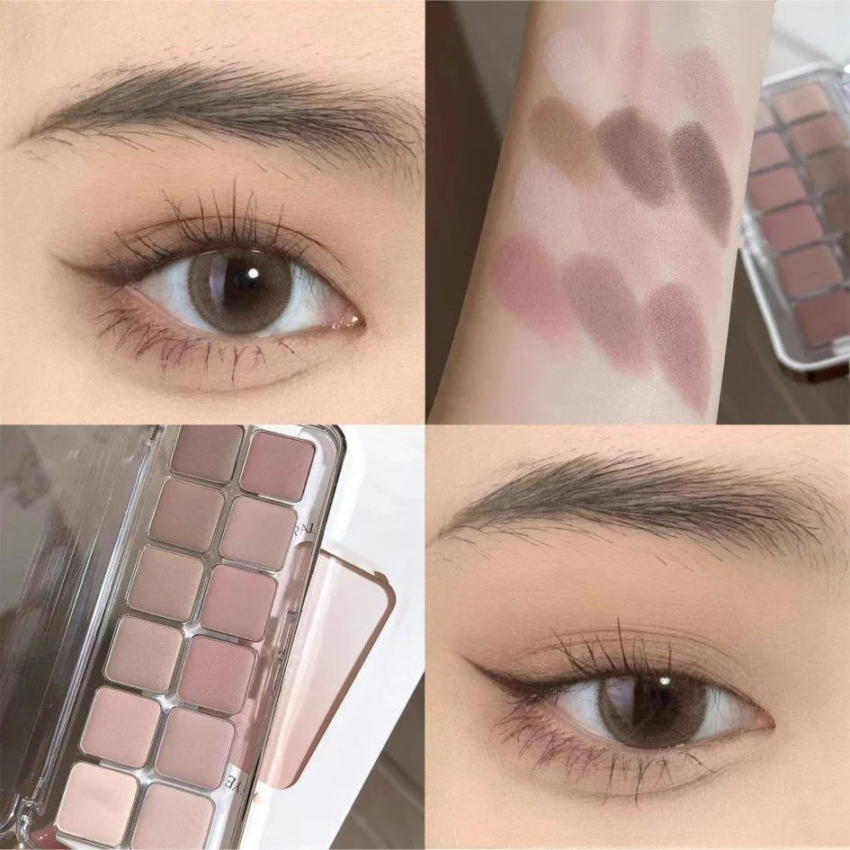 12-Color Low-Saturation Eyeshadow Palette, Matte Apricot Eyeshadow Palette, Everyday Earth Tones, Long-Lasting Eyeshadow