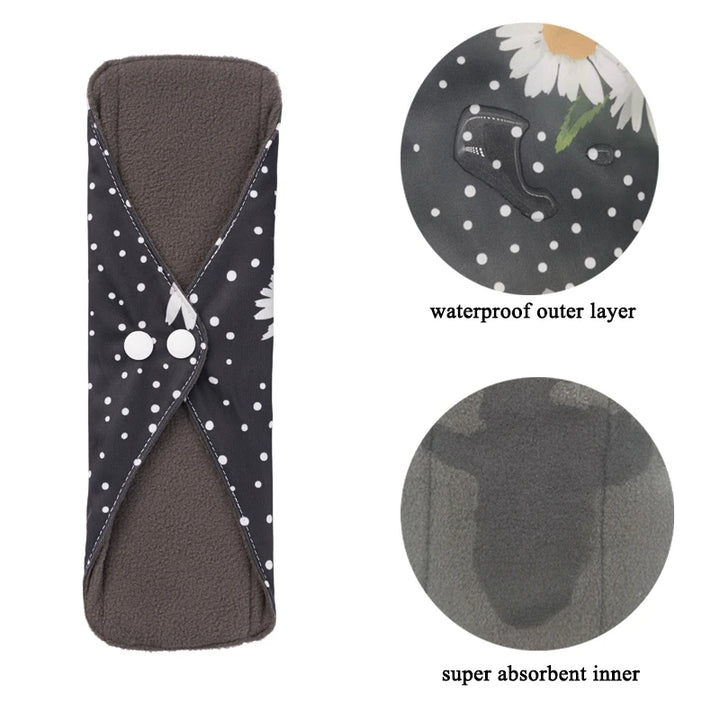 5PCS Small Medium Large Different Period Time Bamboo Reusable Menstrual Pads Washable Sanitary Towels for Lady Women Daily Night