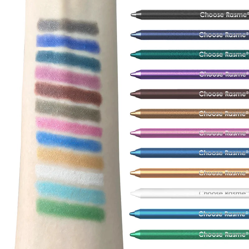 12 Colors Set Glitter & Shimmer Eyeliner Stick Pack - Long-Wearing Blue Tone Eyeliner Pencil with Smooth Application - Versatile