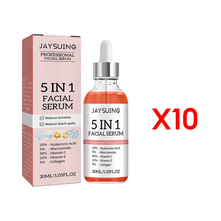 Professional Facial Serum 5 In 1 Reduce Black Spots Anti Aging Brighten Even Skin Tone Fine Lines Wrinkles Vitamin C Face Serum
