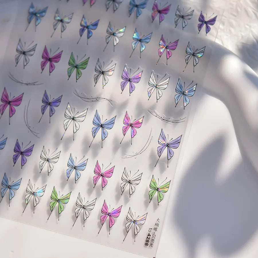 1PCS Crystal Diamond Nail Sticker Mix Pink Swan Flower Frame Butterfly Self Adhesive Nail Art Stickers DIY Cute Decoration Parts