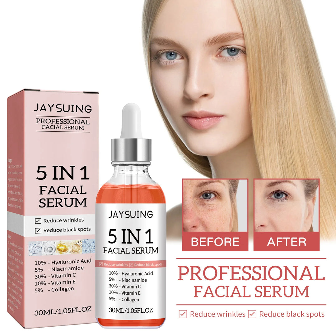 Professional Facial Serum 5 In 1 Reduce Black Spots Anti Aging Brighten Even Skin Tone Fine Lines Wrinkles Vitamin C Face Serum