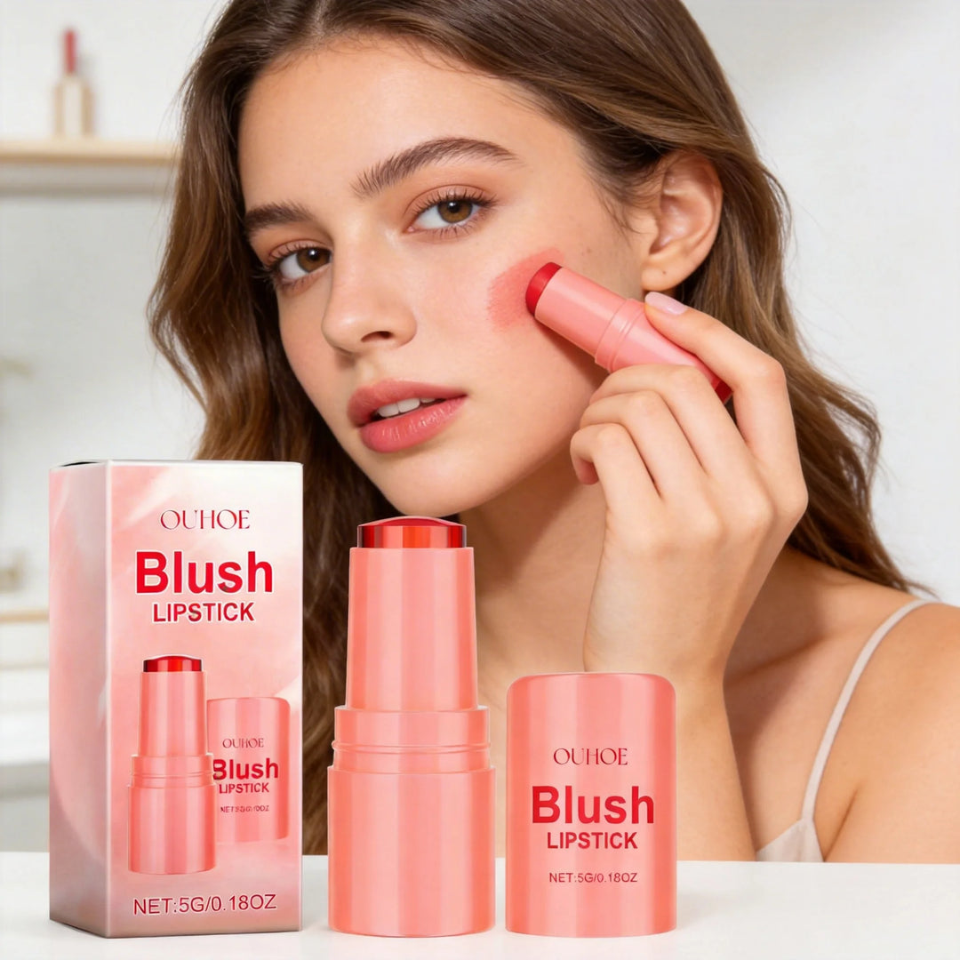 OUHOE 5G Blush Lipstick Non-Sticky Moisturizing Elastic Jelly Texture Lasting Nourishing Blush Lip Balm Natural Glossy Finish