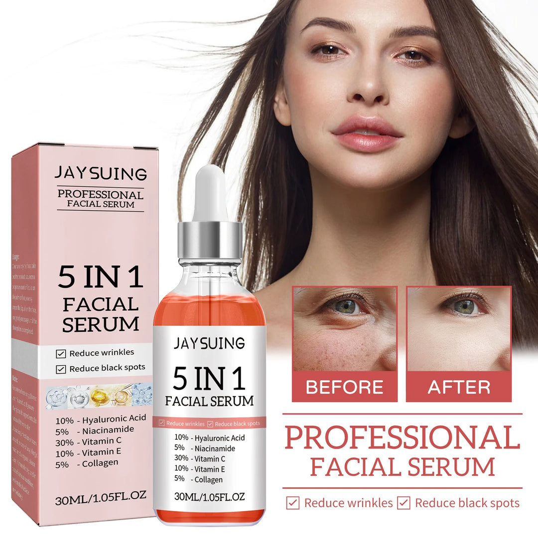 Professional Facial Serum 5 In 1 Reduce Black Spots Anti Aging Brighten Even Skin Tone Fine Lines Wrinkles Vitamin C Face Serum