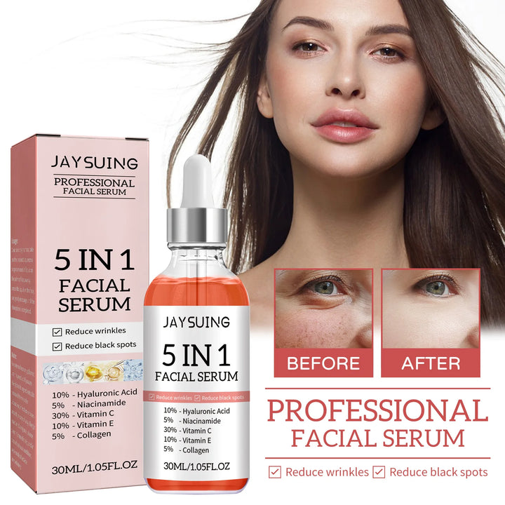Professional Facial Serum 5 In 1 Reduce Black Spots Anti Aging Brighten Even Skin Tone Fine Lines Wrinkles Vitamin C Face Serum