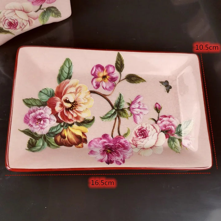 Pink Rose Pattern Bathroom Accessories Set Ceramic Toothbrush Holder Soap Dispenser Soap Dish Bathroom Cup Wedding Gift