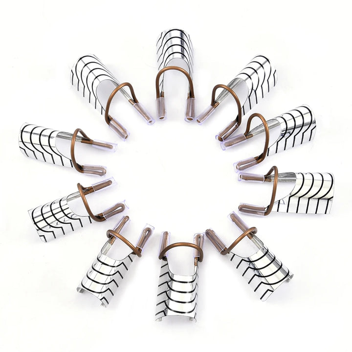 10Pcs Reusable Aluminum Nail Extension Pallets Tips Forms Nail Art Extension Sticker Builder Form Guide Stencil Manicure Tools
