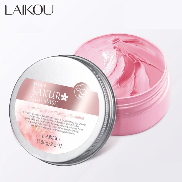LAIKOU Japan Sakura Clay Mask Deep Cleansing Skin Mud Korean Face Mask Oil Control Shrink Pores Skin Care 80g