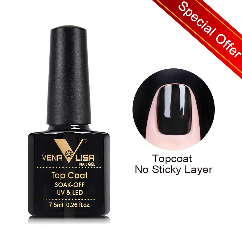 Hot Sell Venalisa Nail Art 7.5ml Tempered Top Coat Matt Top Primer Base Coat Color Gel Nail Polish UV Gel Soak Off Manicure