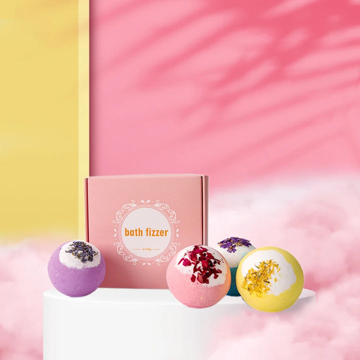 4PCS/Set Bath Bomb Gift Set for Women, 100g Aromatherapy Bath Bombs with Sea Salt, Plant Extracts, Spa Relaxing Bubble Bath Bomb