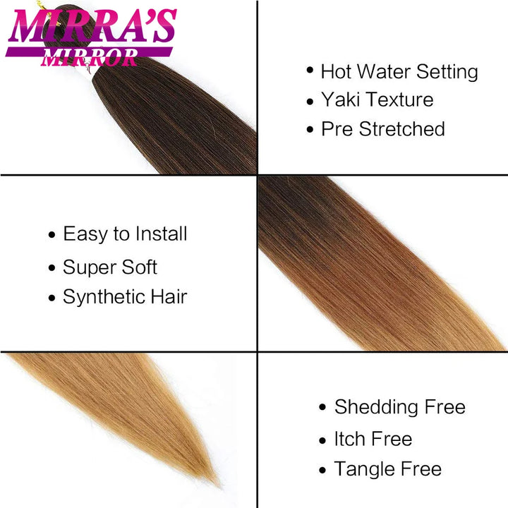 Pre Stretched Braiding Hair Ombre Jumbo Braids Hair Extensions YAKI Straight Synthetic Braid 1/3/6/8/10 Pcs Bulk Mirra's Mirror