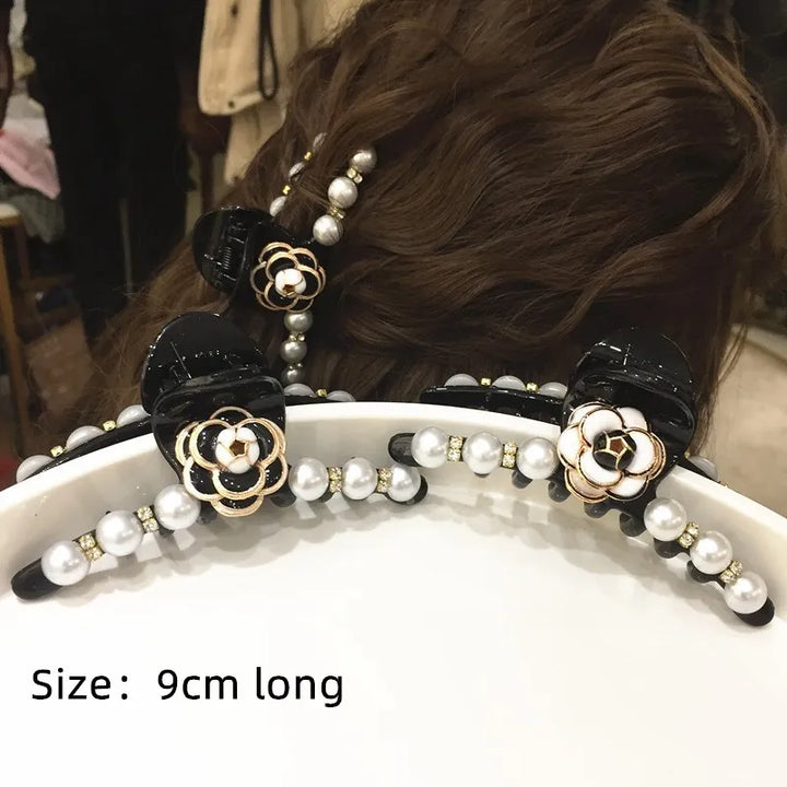 Elegant Camellia Pearl Hair Claws Clips Hairgrips For Women 2024 Rose Flower Rhinestone Acrylic Hair Accessories Clamp Wholesale