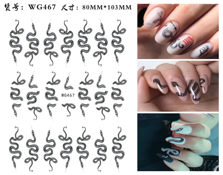 Nail Sticker Snake  Dragon Butterfly Black Multicolor Decals Nail Art Tattoo Slider Water Transfer Letter Nails Art Decoration