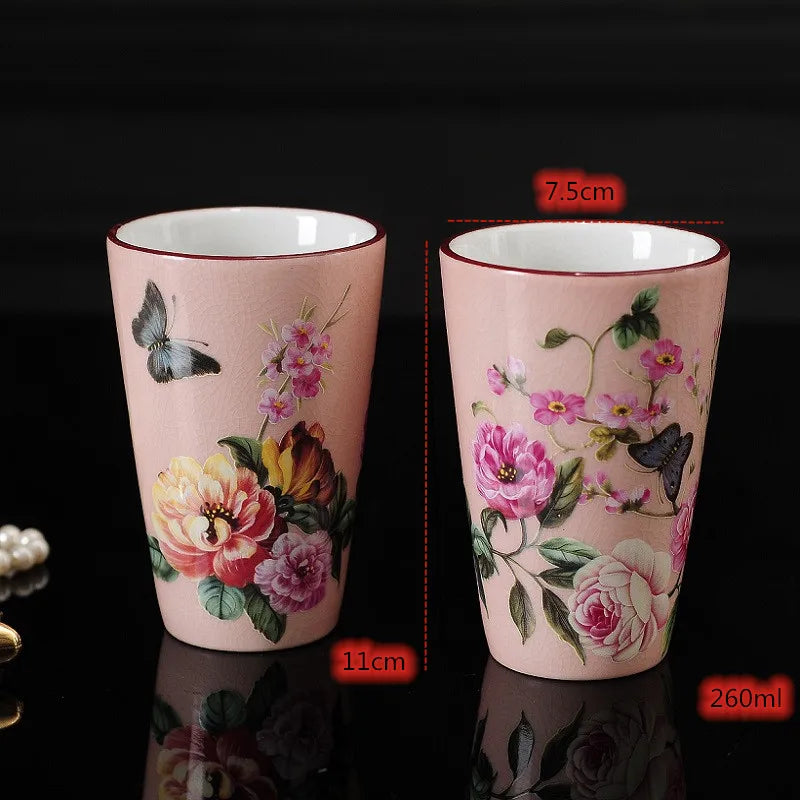 Pink Rose Pattern Bathroom Accessories Set Ceramic Toothbrush Holder Soap Dispenser Soap Dish Bathroom Cup Wedding Gift