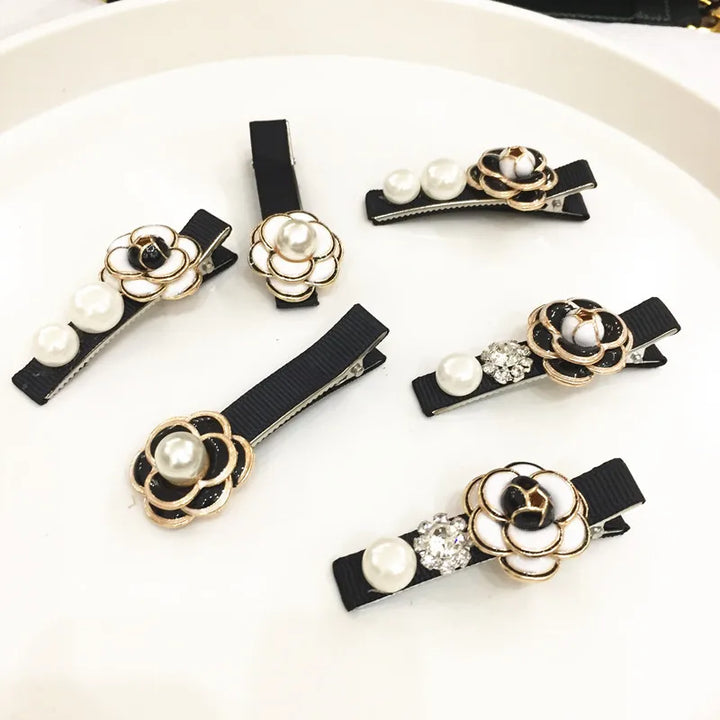 Elegant Camellia Pearl Hair Claws Clips Hairgrips For Women 2024 Rose Flower Rhinestone Acrylic Hair Accessories Clamp Wholesale