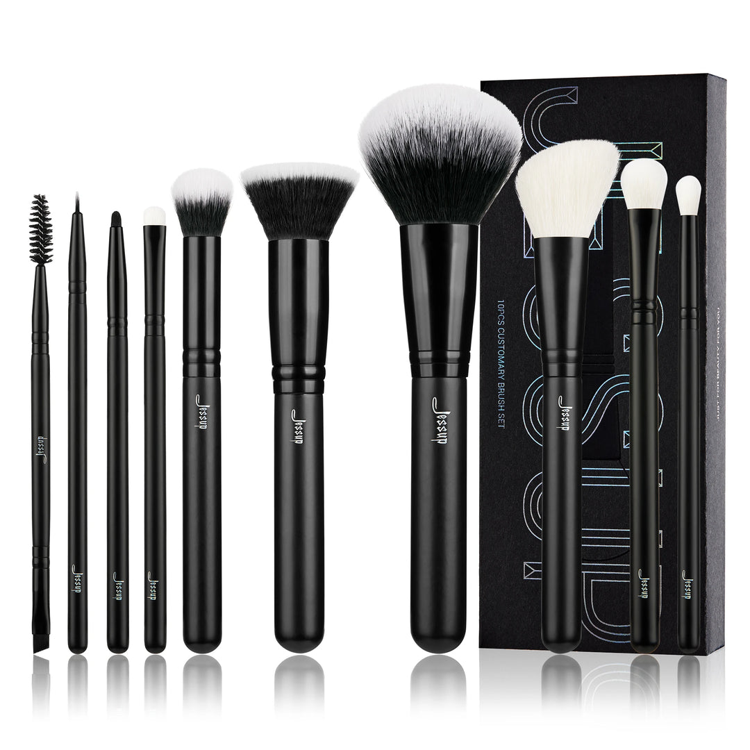 Jessup 10pcs Makeup Brushes Set Natural Synthetic Powder Foundation Eyeshadow Eyeliner Spoolie Brush Blush Eyebrow Broach T323