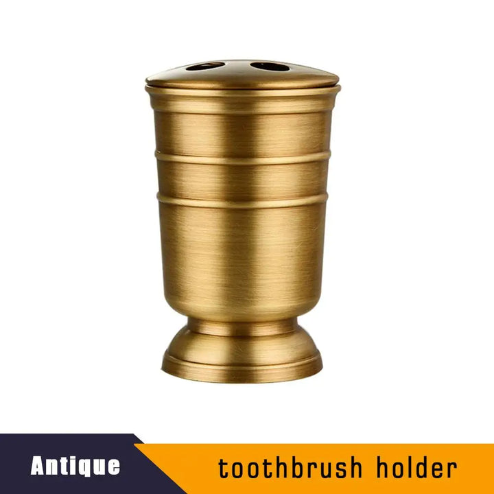 Antique Brass Soap Dish Liquid Soap Dispenser Toothbrush Holder Gargle Cup Storage Tank 5pcs Bathroom Accessory Set