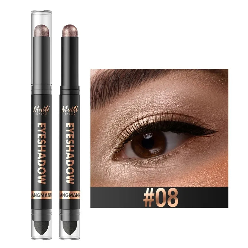 16 Colors Double Head Eyeshadow Stick Pearlescent Shimmer Brown High Waterproof Cream Eyes Shadow Pencil Long-Lasting Eye Makeup