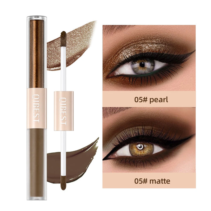 QIBEST Double End Glitter Matte Eye shadow Stick Pencil Eyeshadow Makeup Waterproof Bicolor Shimmer Cosmetics Beauty Makeup Tool