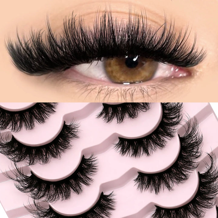 GROINNEYA 3D Mink Lashes Cat Eyelashes Fluffy Wispy Volume Lashes Natural Feathery Effect Lightweight Flexible Band Fake Lashes