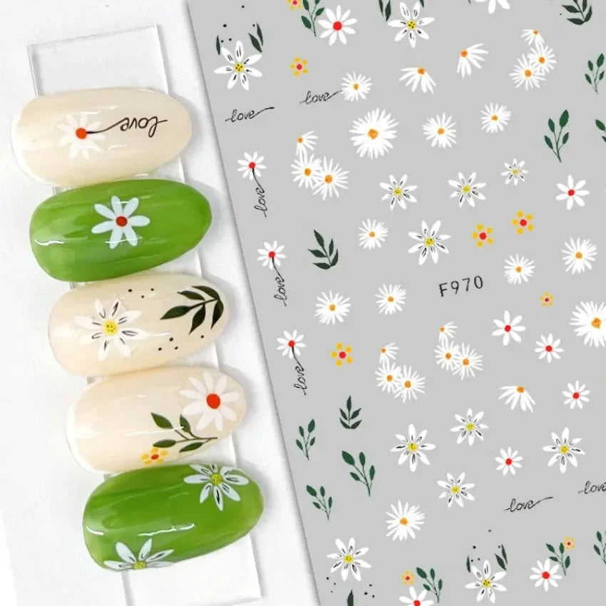 1PCS Black White Butterfly Laser Nail Stickers Y2K Nail Art Decoration Abstract Lines Bronzing Flowers Stickers For Nails