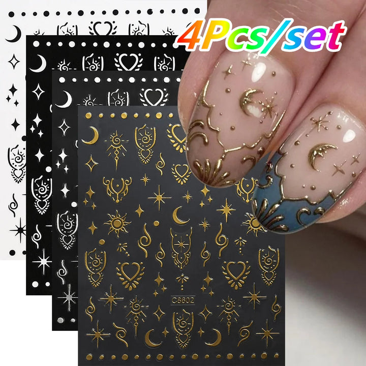 4/6Sheet/Kit Holographic Rainbow Love Heart Nail Sticker 3D Laser Heart Nail Decal Self-Adhesive Love Heart Manicure Slider &*&