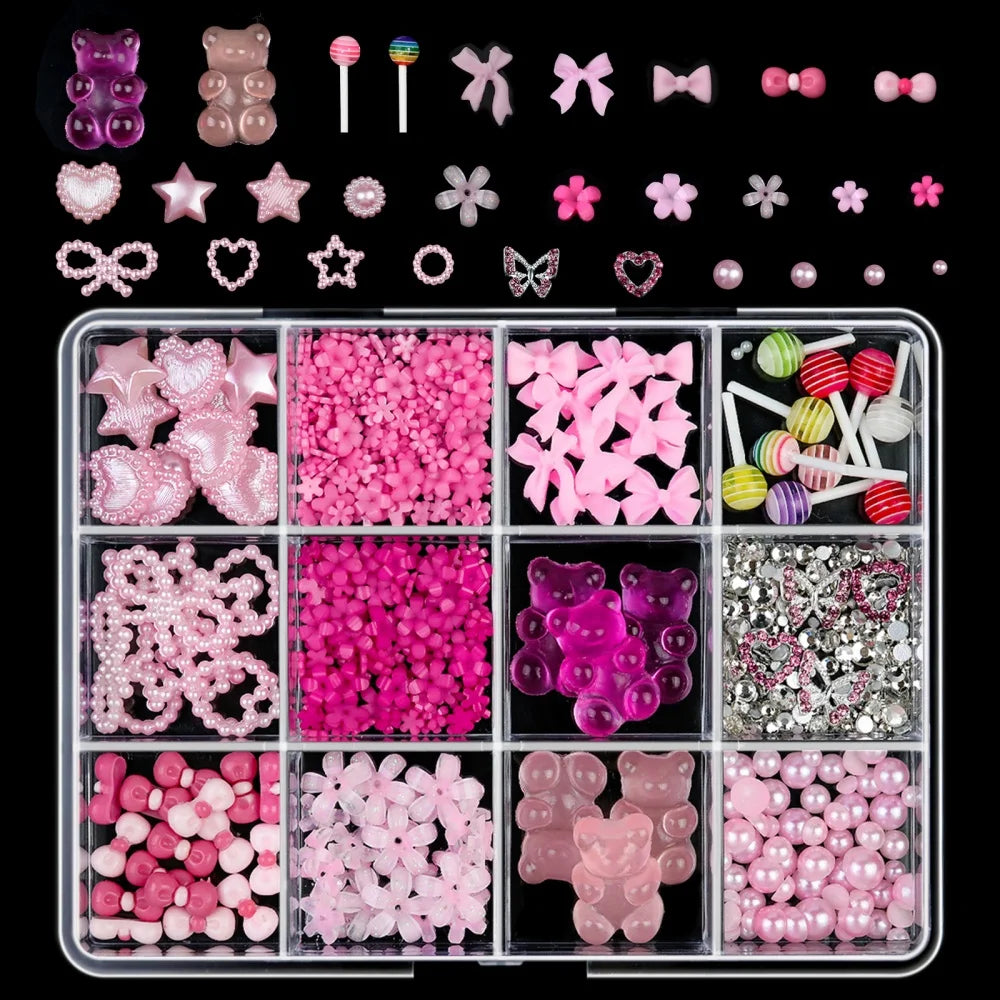 120pcs/box 3D Gold Bow Butterfly Nail Metal Charms Shiny Cute Bowtie/Diamond Star Nail Jewelry 120 Luxury Nail Art Supplies #RE4