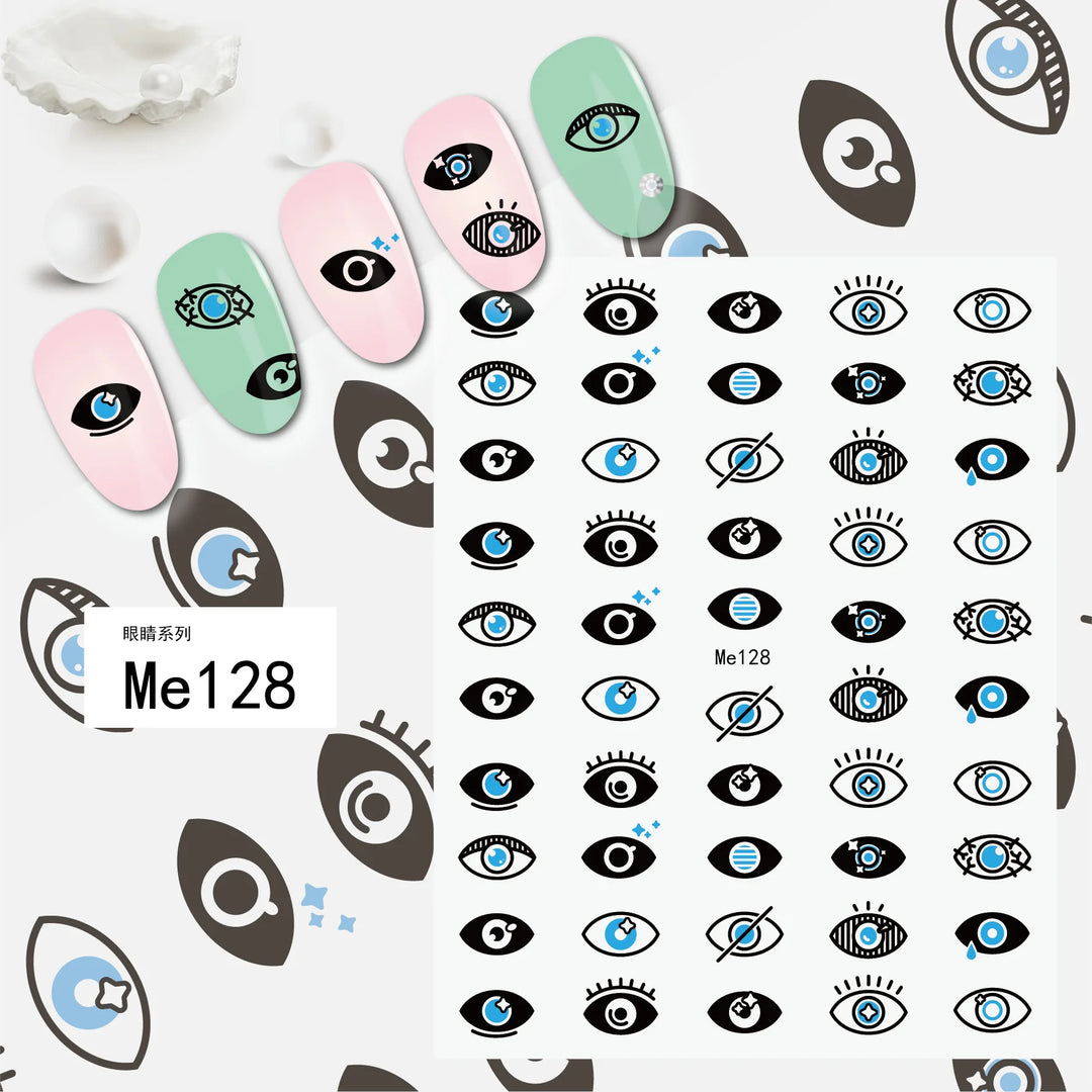 Nail Art Stickers Water Decals Eyes Stripe Nail Art Decorations for Manicure Accessories Press on Nails Foil Stickers and Decals