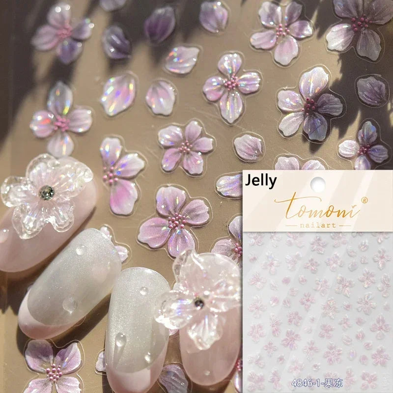 Hipster Pure White Flowers Rose Spring Lily Peony Camellia Daisy Jelly Cherry Blossom Magnolia Nail Art Stickers Manicure Decals