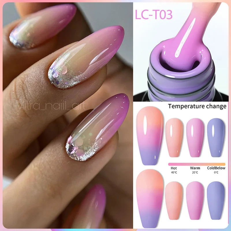 LILYCUTE 7ML Auroras Thermal Gel Nail Polish Nude Dark Purple Glitter Gradient Temperature Color Changing Nail Art Gel Varnishes